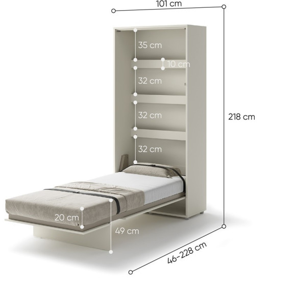 Bed Concept Lit escamotable vertical en cachemire et en 5 dimensions