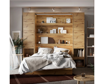 BED CONCEPT - Lit escamotable en chêne artisan vertical avec rangements intégrés