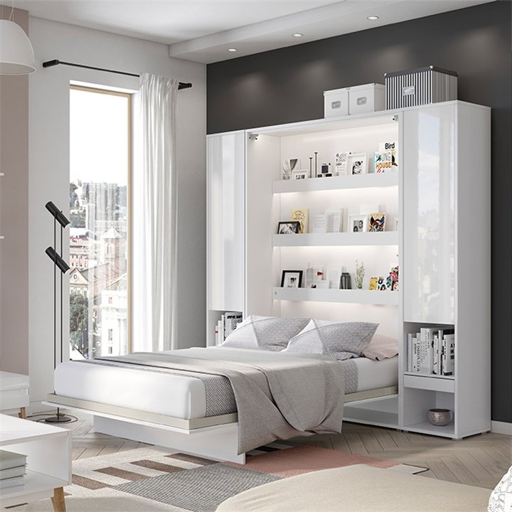 BED CONCEPT - Lit escamotable en chêne artisan horizontal avec rangements intégrés