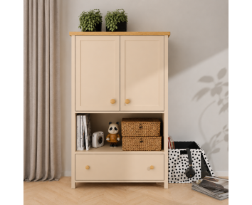 Commode haute beige et chêne pour chambre enfant et adolescent