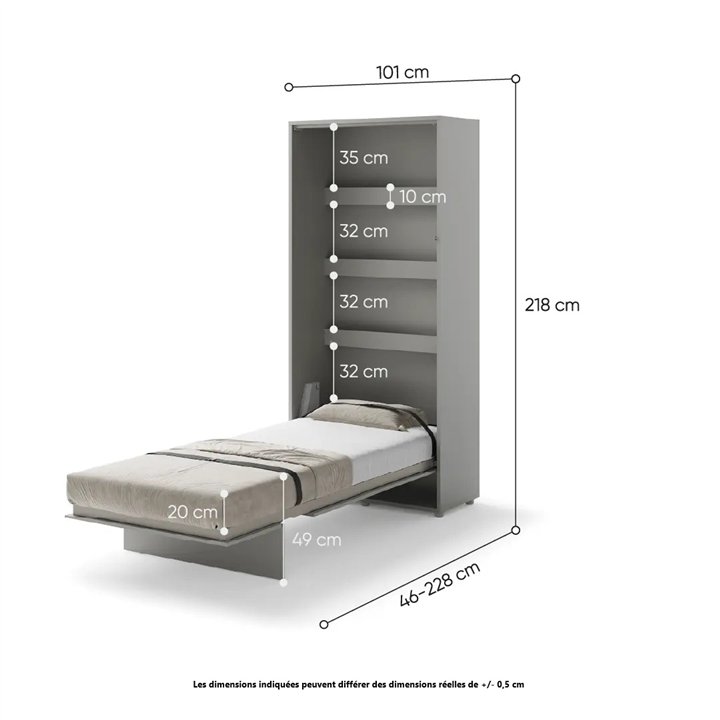 Bed Concept Lit escamotable horizontal en blanc mat et en 4 dimensions