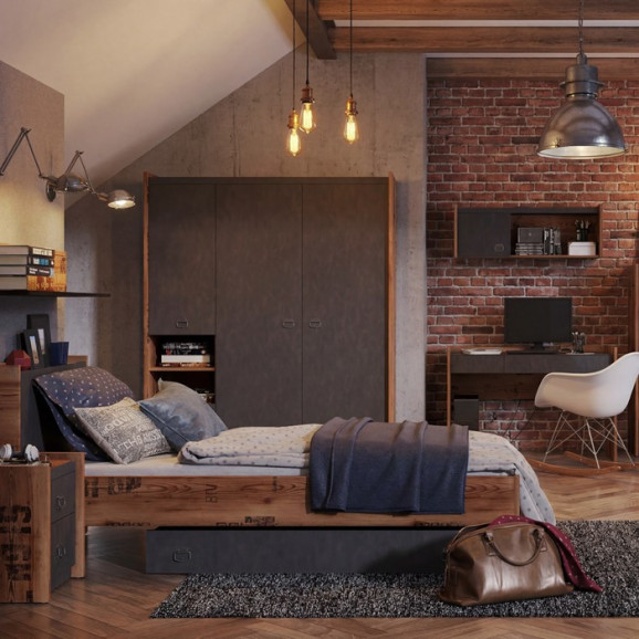 Lit enfant FARGO 90x200 cm au style industriel chic