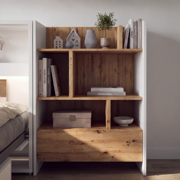 Bed Concepte étagère blanc et chêne artisan