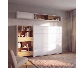 Bed Concept - Lit escamotable horizontal blanc brillant