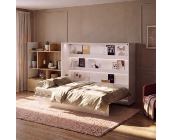 Bed Concept - Lit escamotable horizontal en blanc mat