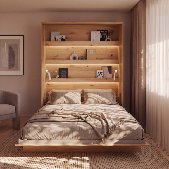 Bed Concept - Lit escamotable vertical en chêne artisan