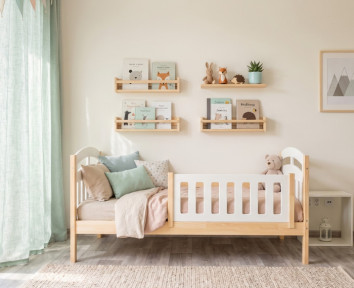 Lit simple Pilou en pin et blanc