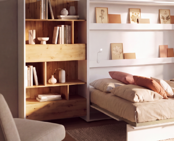 Bibliothèque Bed Concept BC28 en blanc et chêne artisan