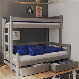 BENJI - Lit superposé avec grand couchage inférieur en pin massif personnalisable